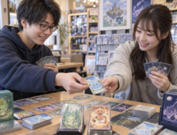 トレーディングカードを交換する若者のイメージ